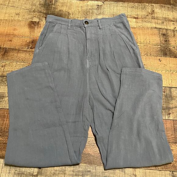 Free People | Women's Blue Linen Blend Slouchy Cropped Trouser Pants Sz 27 - Picture 2 of 4
